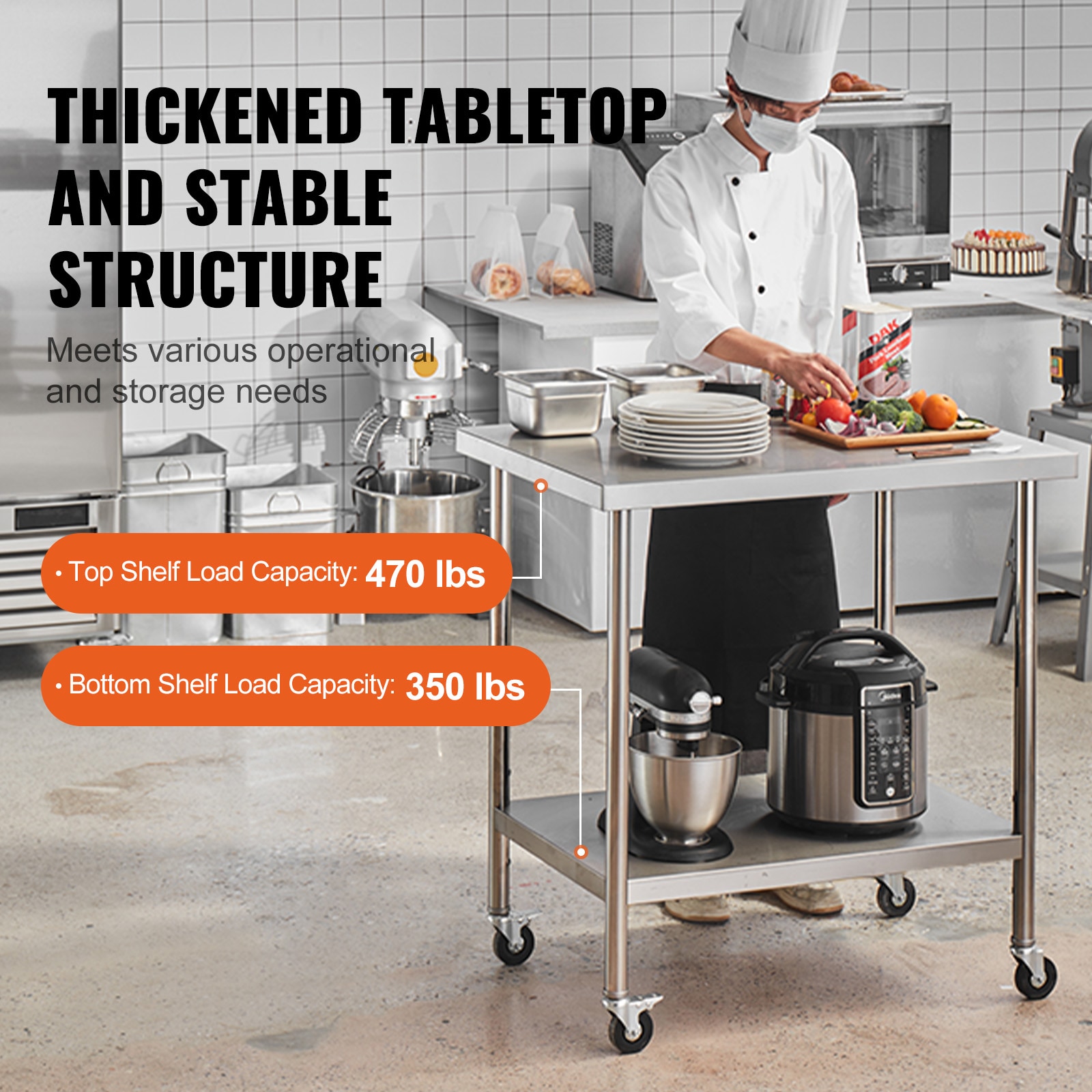 Stainless Steel Commercial Work Table With Wheels For Kitchen_voghion.com